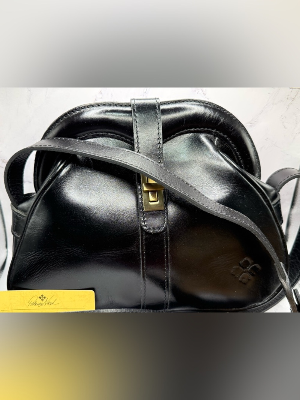 Patricia Nash Florentina Frame Leather Crossbody Bag Blk Distressed w/duster bag - Picture 2 of 8
